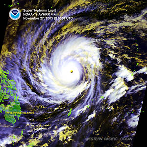 Satellite image of Typhoon Lupit on November 27, 2003