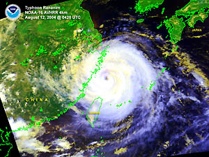 Satellite image of Typhoon Rananim on August 12, 2004