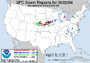 Animation of severe weather reports during May 21-26, 2004