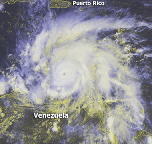 Satellite image of Hurricane Ivan on September 8, 2004