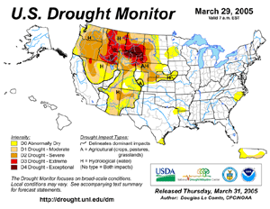 Drought Monitor depiction as of March 29, 2005