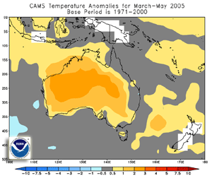 CAMS temperature anomalies across Australia during March-May 2005