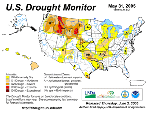 Drought Monitor depiction as of May 31, 2005