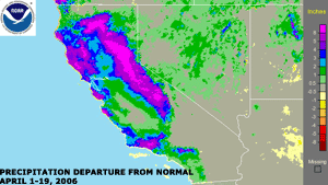 Precipitation departures during April 1-19, 2006 across California