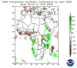 Precipitation anomaly estimates across Africa during April 2006