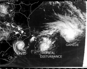 Satellite animation of Tropical Cylcones Favio and Gamede on February 22, 2007
