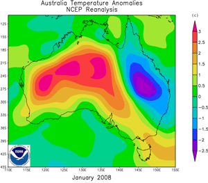 Australia Temperature Anomalies for January 2008
