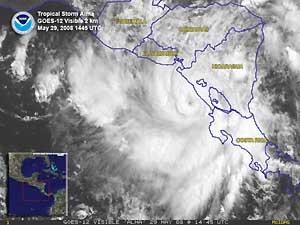 Satellite image of Tropical Storm Alma on 29 May 2008