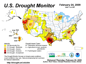 U.S. Drought Monitor Map as of 3 February 2009