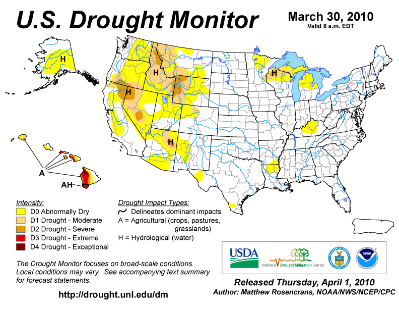 US Drought Monitor on 30 March 2010