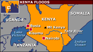 Flooding locales in Kenya as of 9 May 2010