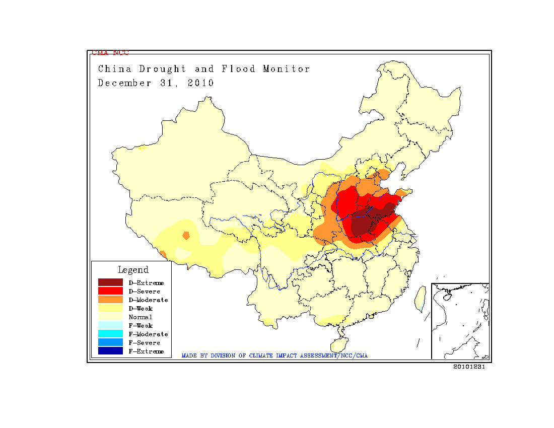 China Drought and Flood Monitor for 31 December 2010