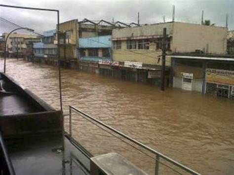 Floodwaters fill a street in Nandi, Fiji on 26 January 2012