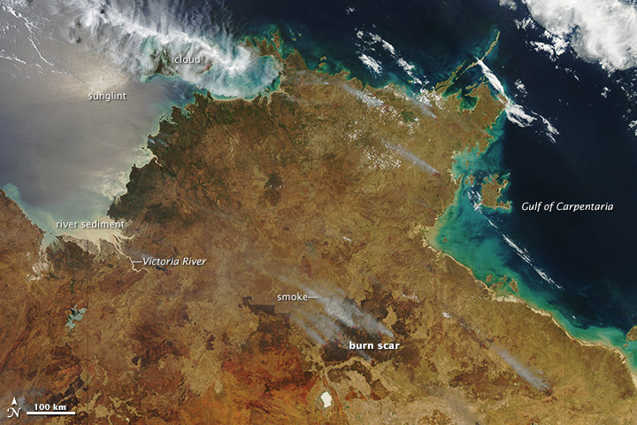 Bushfires in northern Australia on 13 October 2012