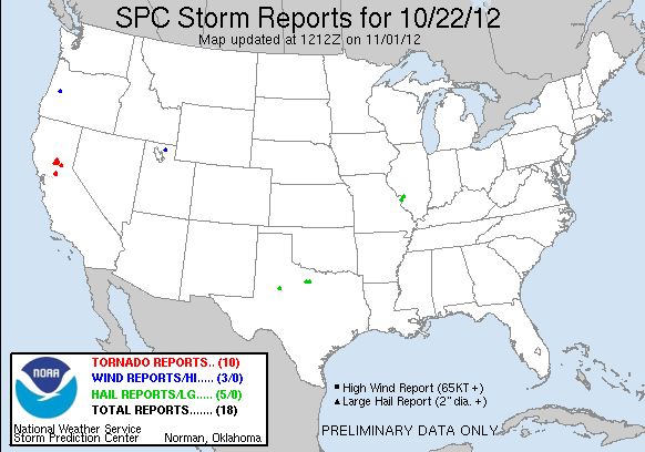 U.S. Storm Report for 22 October 2012