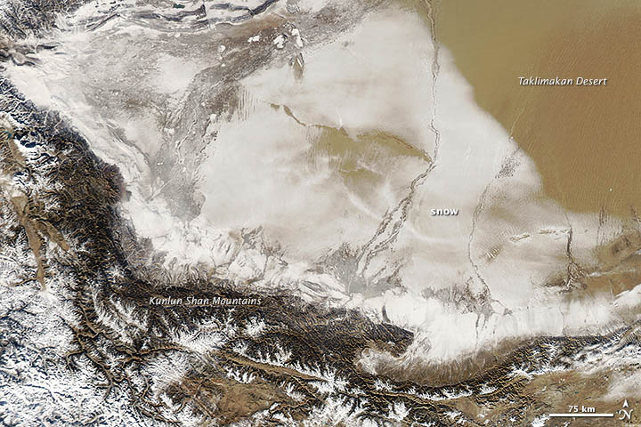 Snow-covered Chinese Desert on 02 January 2013