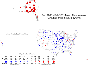 U.S. Winter Temperature Departures Map
