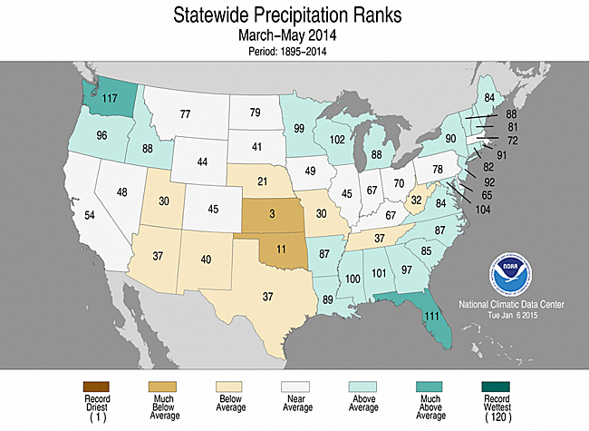 Spring 2014 Statewide Precipitation Rank Map