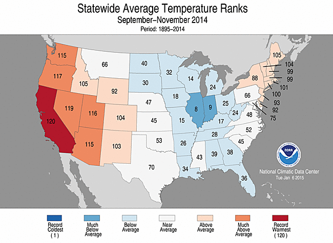 Fall 2014 Statewide Temperature Rank Map