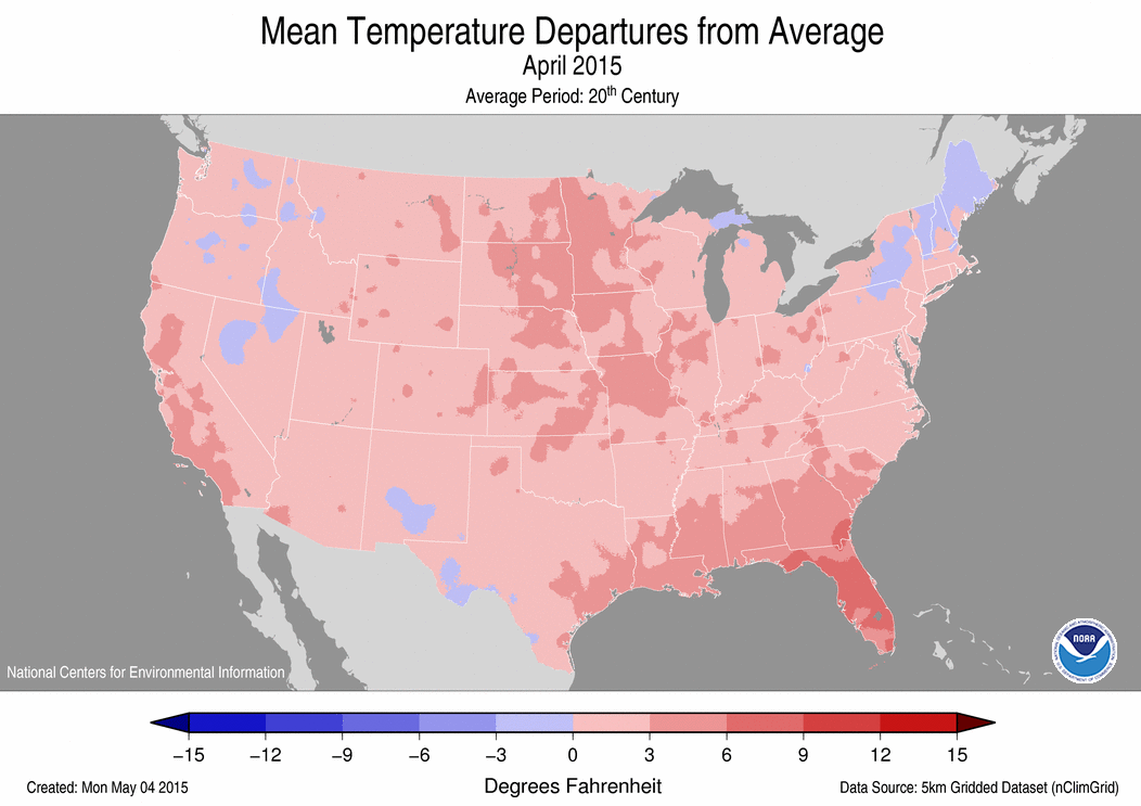 April 2015 Temperature Departure from Average Map