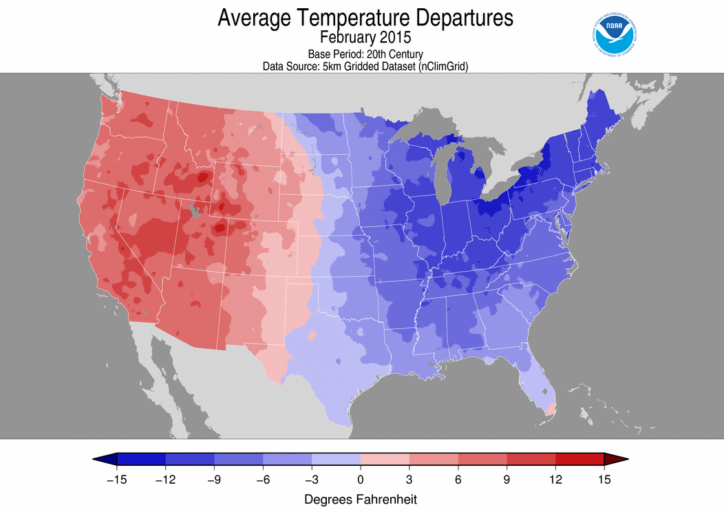  Average Temperature Departures (February)