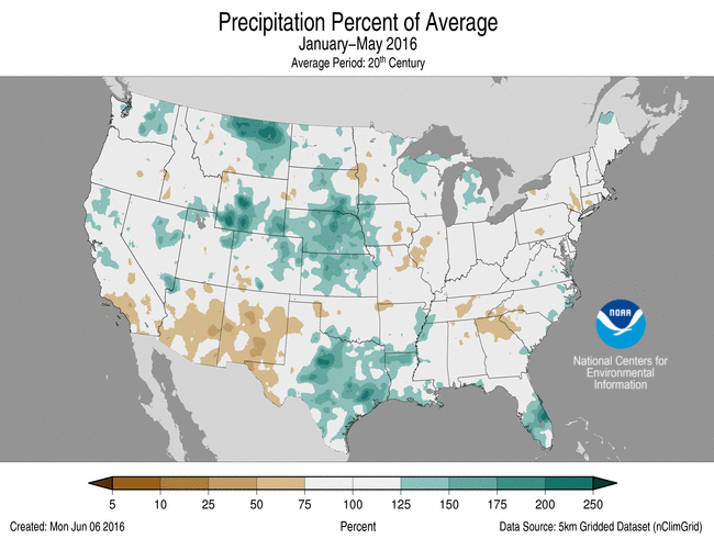 Jan-May 2016 Percent of Normal Precipitation
