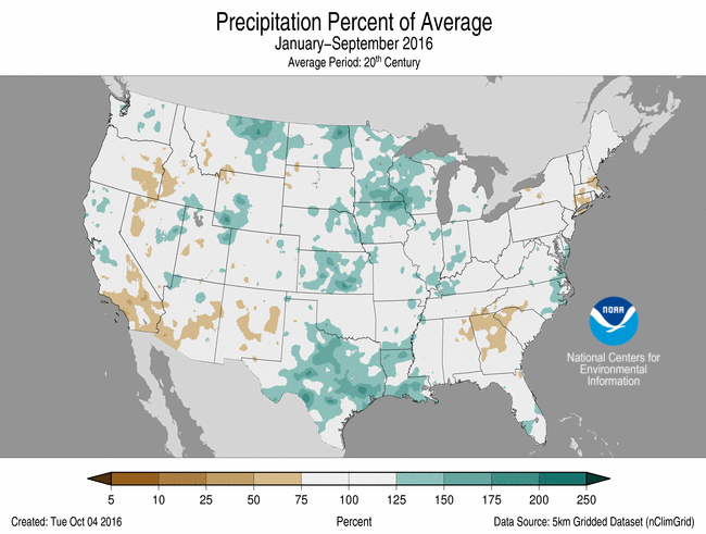 September 2016 Percent of Normal Precipitation