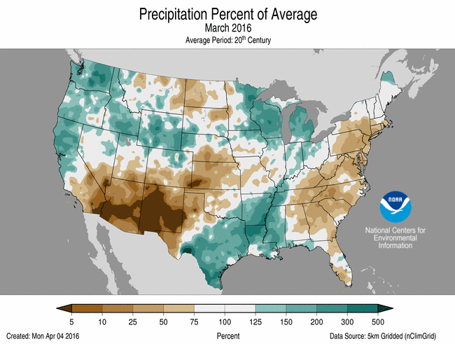 March 2016 Percent of Normal Precipitation
