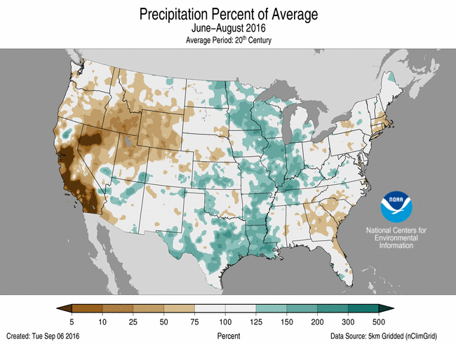 August 2016 Percent of Normal Precipitation