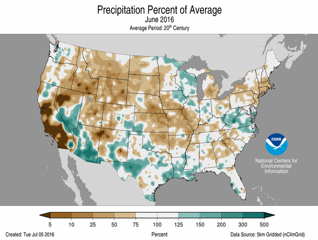 June 2016 Percent of Normal Precipitation