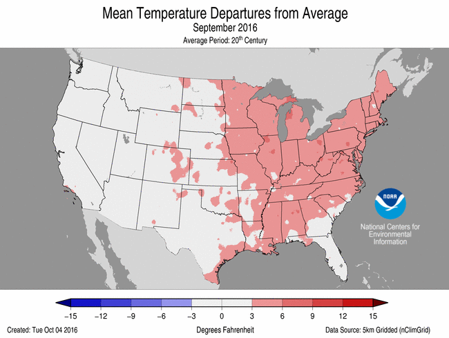 September 2016 Temperature Departure from Average Map