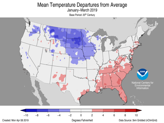 Average Temperature Departures (January-March)