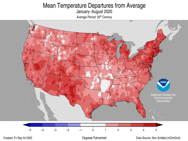 Average Temperature Departures (January-August)