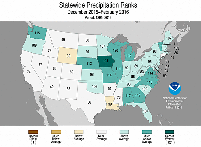 Sep-February 2016 Statewide Precipitation Ranks Map