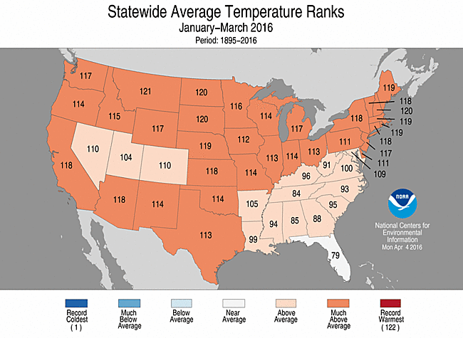 Sep-Nov 2016 Statewide Temperature Ranks Map