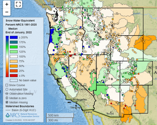 January 31 Mountain Snow Water Equivalent