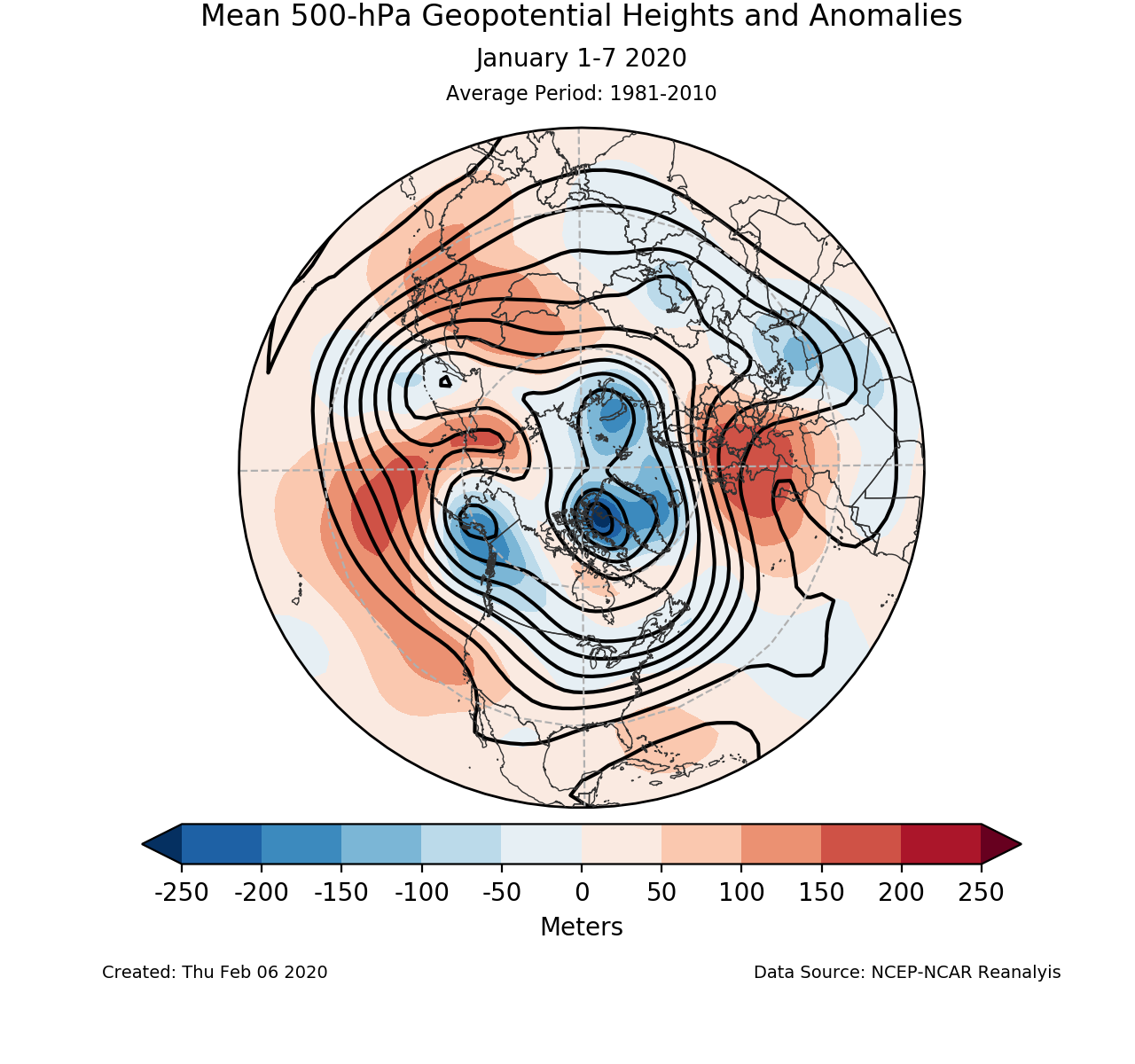 500-mb mean circulation for the Northern Hemisphere for January 1-7 2020