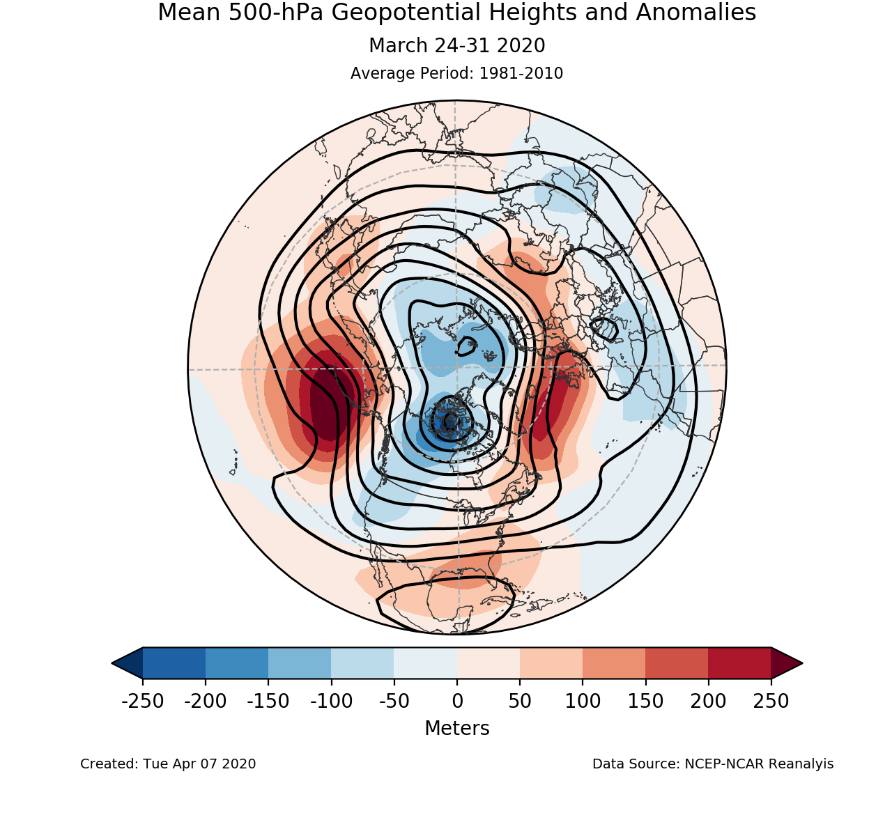 500-mb mean circulation for the Northern Hemisphere for March 24-31 2020