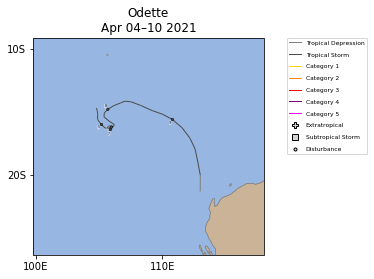 Map of Odette Storm Track