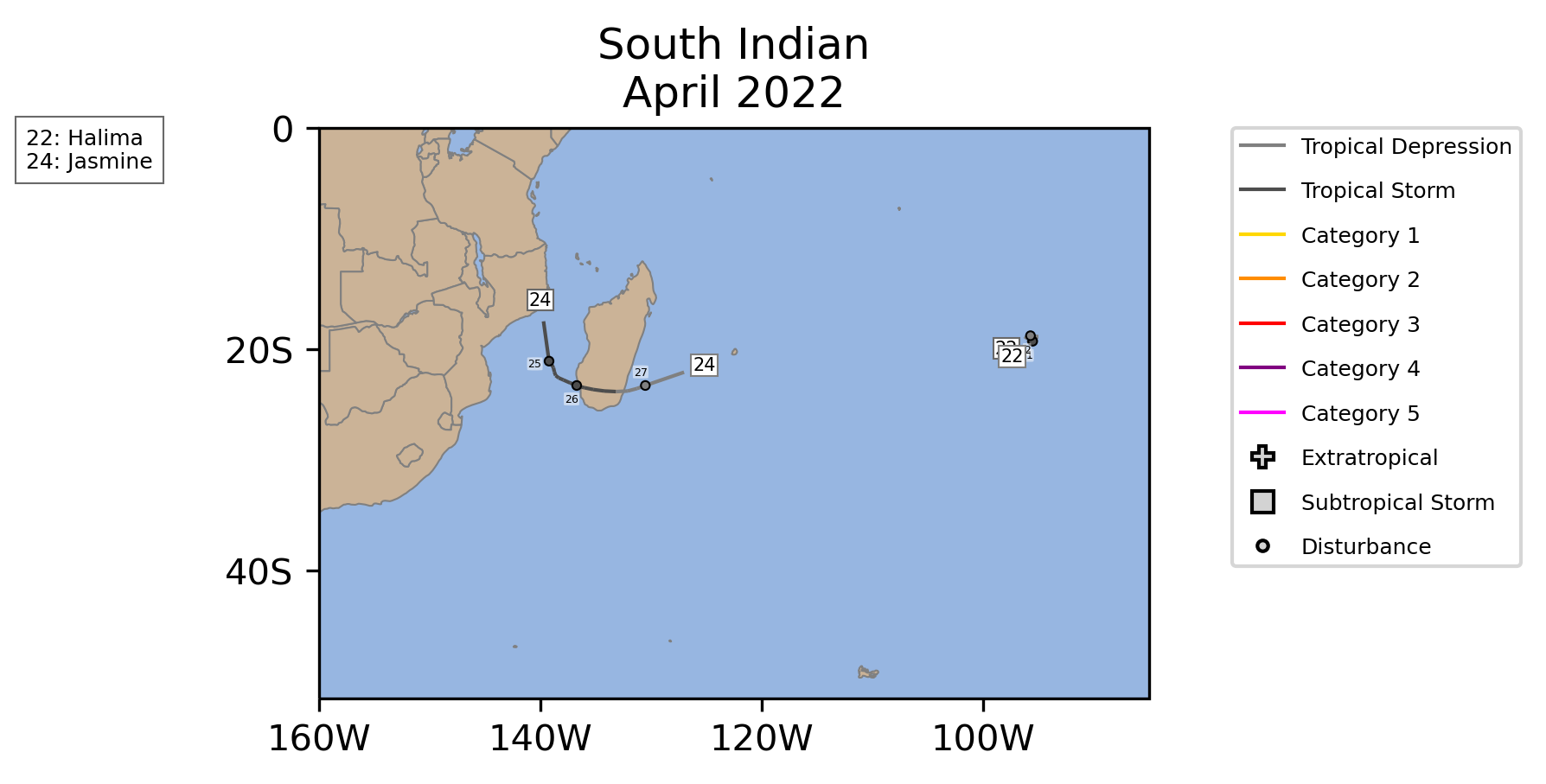 South Indian Tropical Cyclone April Counts
