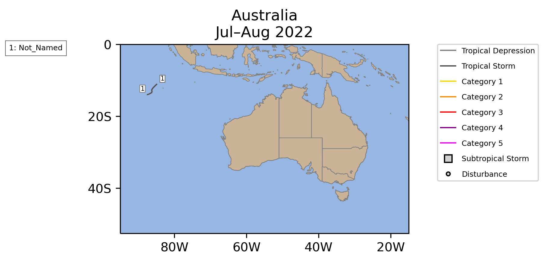 Australia Tropical Cyclone Storm Tracks July-August 2022