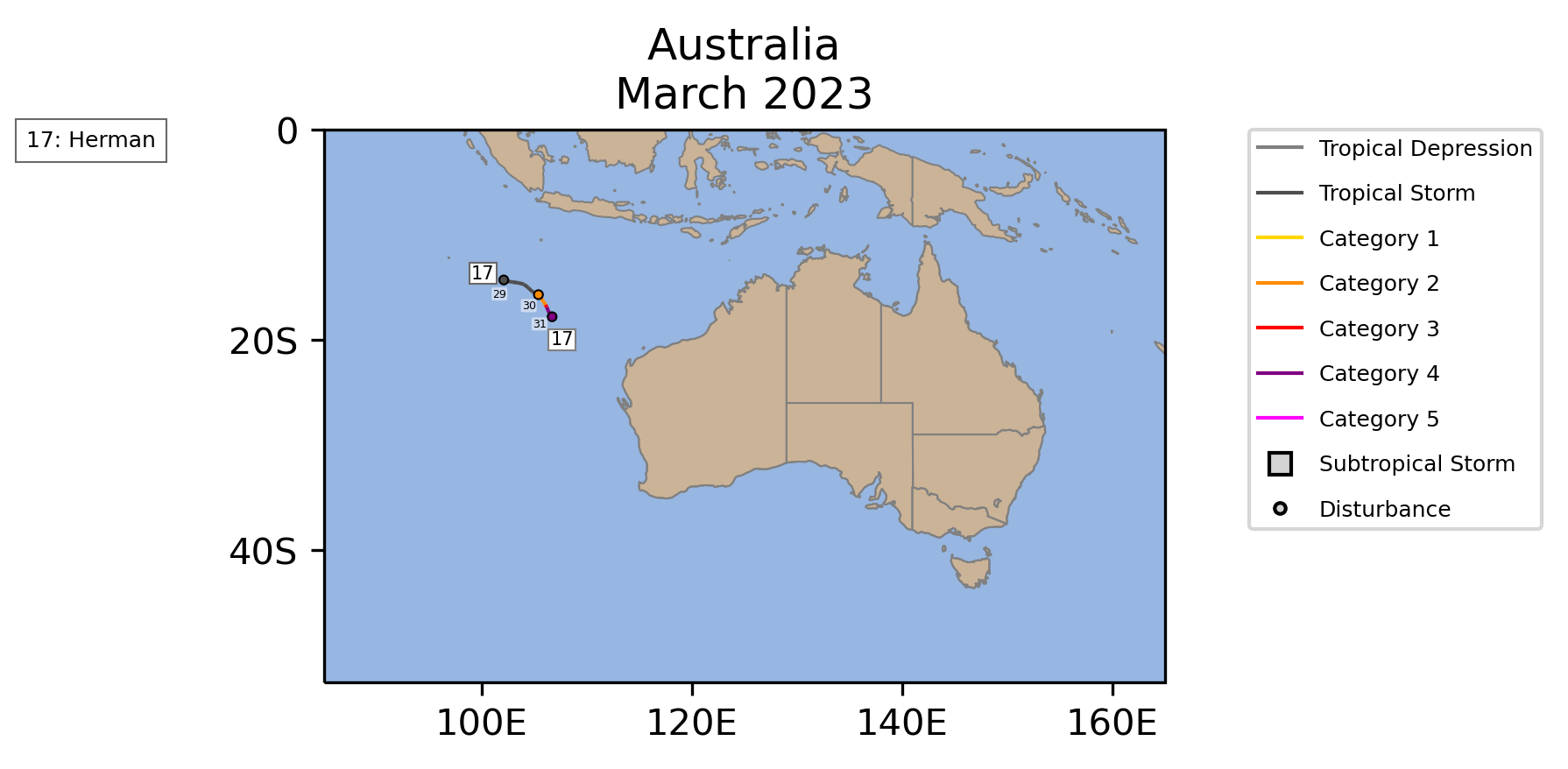 Australia Tropical Cyclone March Counts