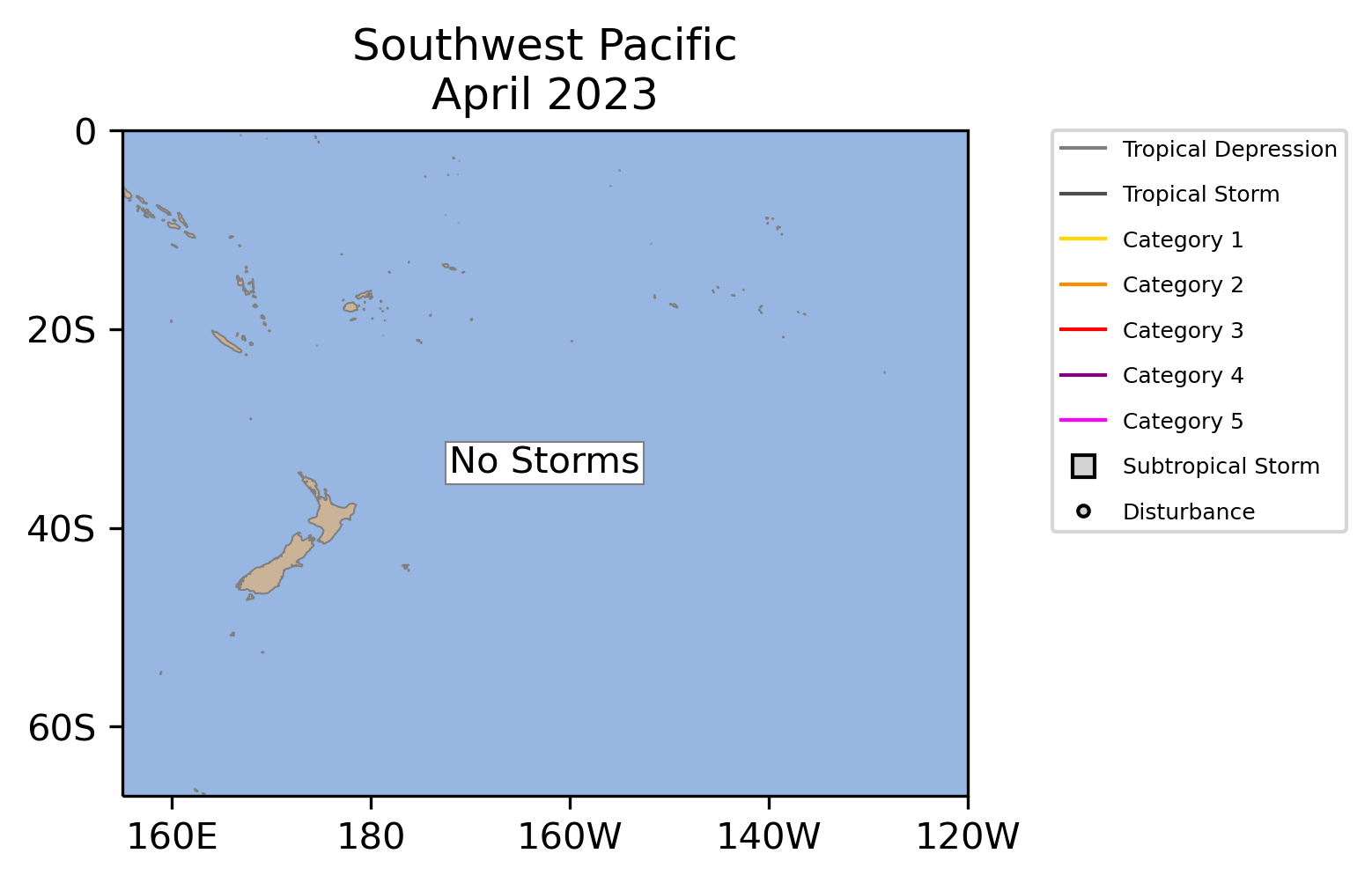 Southwest Pacific Tropical Cyclone April Counts