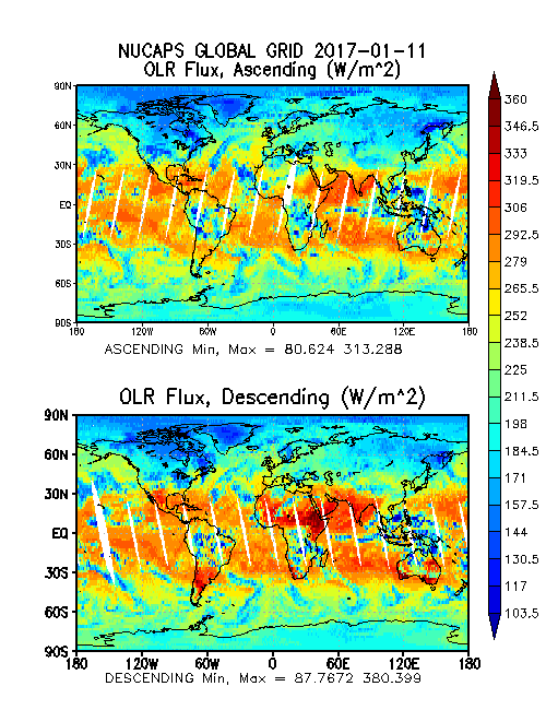 Global images of OLR Flux ascending and descending. Image courtesy of NOAA OSPO.