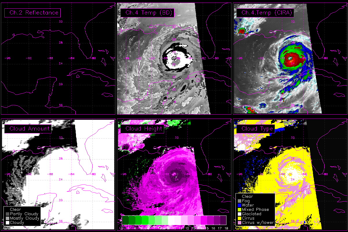 Sample retrievals of cloud information from HURSAT-AVHRR data for Hurricane Katrina