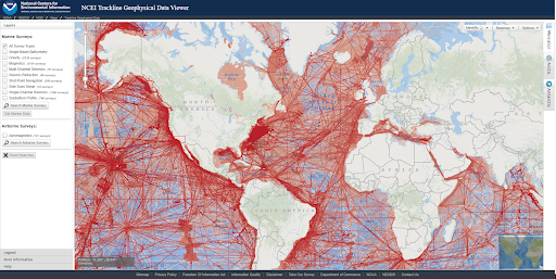 Screenshot of Marine trackline Geophysical Data Viewer