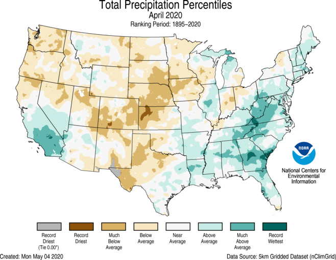 April 2020 US Total Precipitation Percentiles Map
