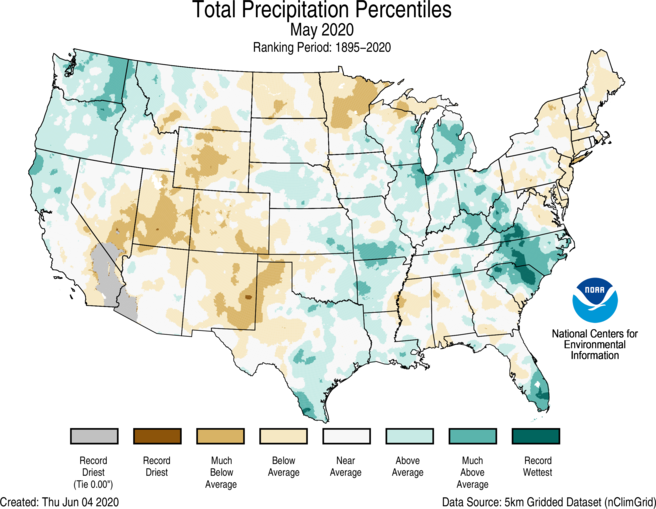 May 2020 US Total Precipitation Percentiles Map