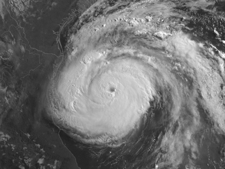 Satellite image of the eye of Hurricane Emily on the morning of July 19, 2005, just prior to landfall.