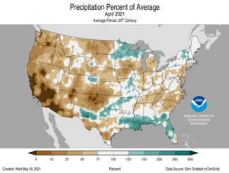 April 2021 US Precipitation Percent of Average Map